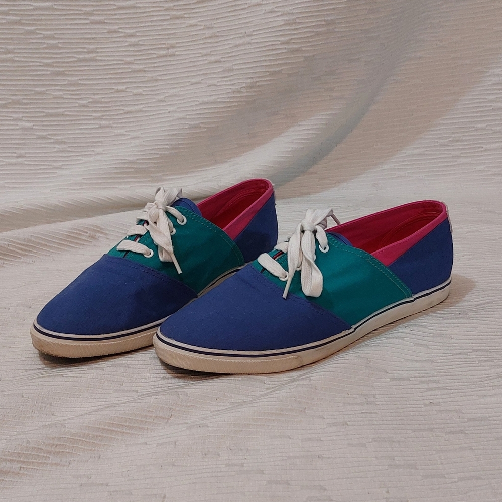 Bass Two-Tone Canvas Sneakers in Blue, Teal & Pink Size 9.5